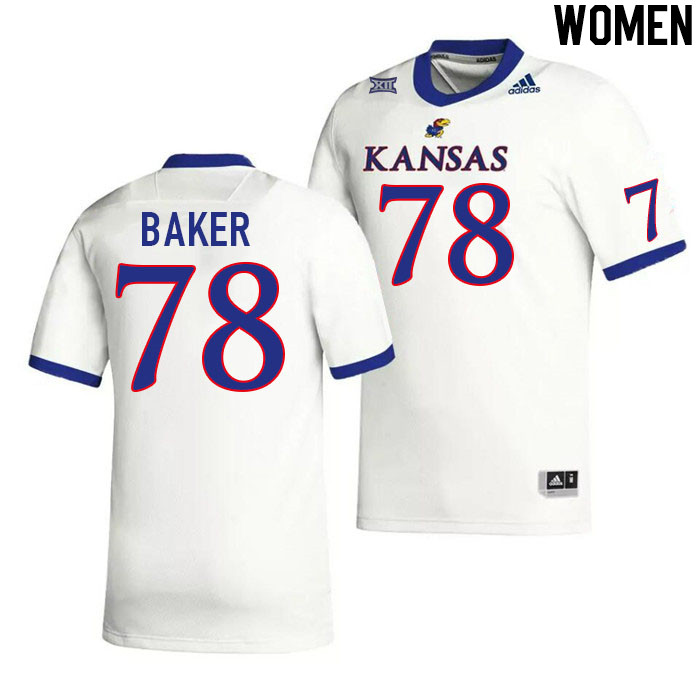 Women #78 Joey Baker Kansas Jayhawks College Football Jerseys Stitched Sale-White